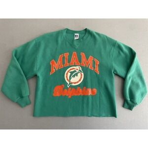Vintage 90s Miami Dolphins Sweatshirt Women L Crop Crewneck Russell Athletic USA